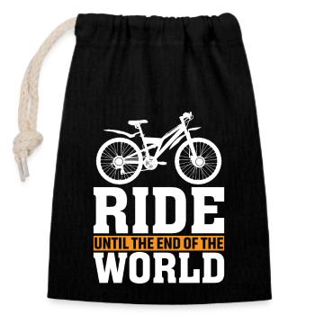 Cycling to the end of the world - Closable cotton gift bag (14x20cm) - black - Front