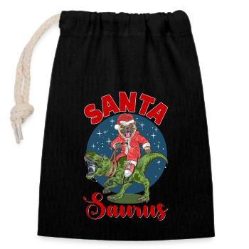 Santa Saurus - Verschließbarer Geschenkbeutel aus Baumwolle (14x20cm) - Schwarz - Vorne