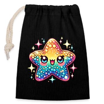 Starfish Kawaii Cute Marine Life - Closable cotton gift bag (14x20cm) - black - Front