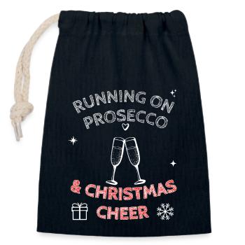 Running On Prosecco And Christmas Cheer - Closable cotton gift bag (14x20cm) - navy - Front