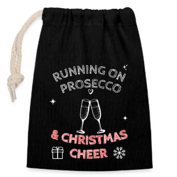 Running On Prosecco And Christmas Cheer - Closable cotton gift bag (14x20cm) - black - Front