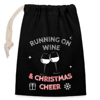 Running On Wine And Christmas Cheer Funny Festive - Closable cotton gift bag (14x20cm) - black - Front