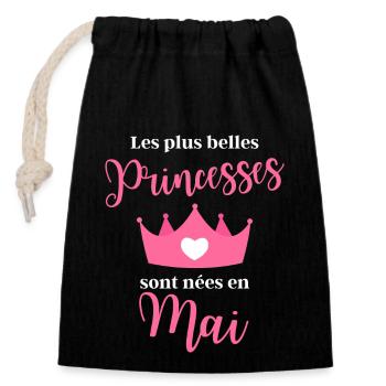 Les plus bellas princess sont nees en may - Sac cadeau en coton avec cordon (14 x 20 cm) - noir - Devant