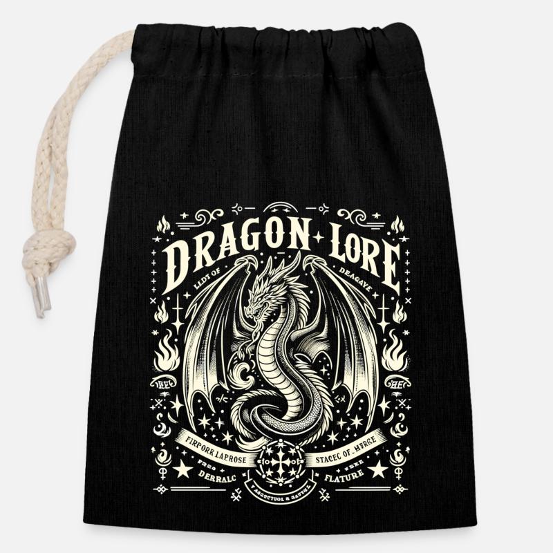 Mythical Fire Dragon - Closable cotton gift bag (14x20cm) - black