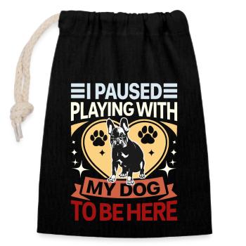 J’ai fait une pause en jouant avec mon chien pour être ici - Retro - Sac cadeau en coton avec cordon (14 x 20 cm) - noir - Devant