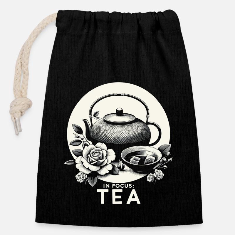 Moderne Teezeit: Asiatisch & Elegant - Verschließbarer Geschenkbeutel aus Baumwolle (14x20cm) - Schwarz
