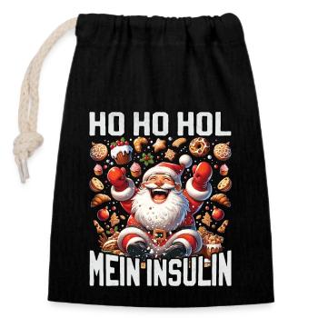Ho Ho Hold My Blood Sugar Level - Diabetes Spruch - Verschließbarer Geschenkbeutel aus Baumwolle (14x20cm) - Schwarz - Vorne