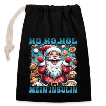 Ho Ho Hold My Blood Sugar Level - Diabetes Spruch - Verschließbarer Geschenkbeutel aus Baumwolle (14x20cm) - Schwarz - Vorne