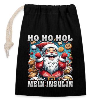 Ho Ho Hold My Blood Sugar Level - Diabetes Spruch - Verschließbarer Geschenkbeutel aus Baumwolle (14x20cm) - Schwarz - Vorne