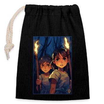 Anime Girl: Revenge in the Night with Torch - Closable cotton gift bag (14x20cm) - black - Front