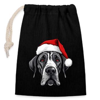 Great Dane Dog Christmas Head - Closable cotton gift bag (14x20cm) - black - Front