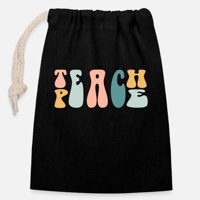 Teach Peace Word Game Groovy Hippie Teacher - Closable cotton gift bag (14x20cm) - black