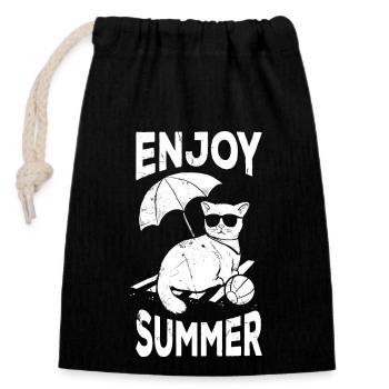 Enjoy the summer - Closable cotton gift bag (14x20cm) - black - Front