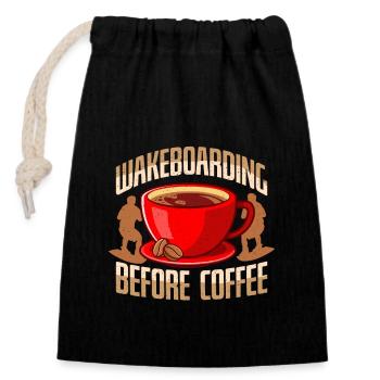 Wakeboard avant le café Wakeboard Coffee Lover - Sac cadeau en coton avec cordon (14 x 20 cm) - noir - Devant
