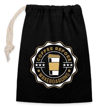 Wakeboarder Coffee avant le wakeboard Coffee Lover - Sac cadeau en coton avec cordon (14 x 20 cm) - noir - Devant