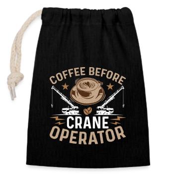 Crane Operator Coffee Before Operator Coffee Lover - Verschließbarer Geschenkbeutel aus Baumwolle (14x20cm) - Schwarz - Vorne