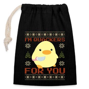 Ente mit Messer Meme - Quackers Ugly Christmas - Verschließbarer Geschenkbeutel aus Baumwolle (14x20cm) - Schwarz - Vorne