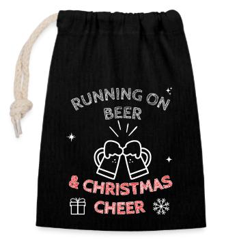 Running On Beer And Christmas Cheer Funny Festive - Closable cotton gift bag (14x20cm) - black - Front