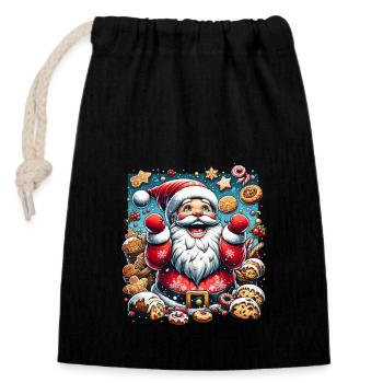 Lustiger Weihnachtsmann Nascht Gerne - Plätzchen - Verschließbarer Geschenkbeutel aus Baumwolle (14x20cm) - Schwarz - Vorne