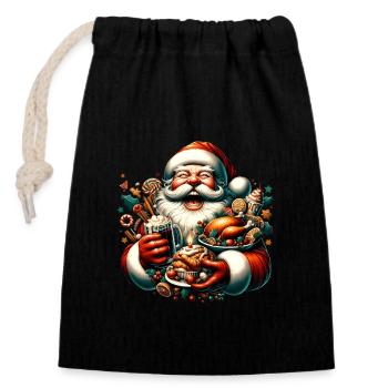 Lustiger Weihnachtsmann Nascht Gerne - Plätzchen - Verschließbarer Geschenkbeutel aus Baumwolle (14x20cm) - Schwarz - Vorne