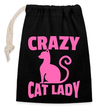 Dame de chat fou - Sac cadeau en coton avec cordon (14 x 20 cm) - noir - Devant