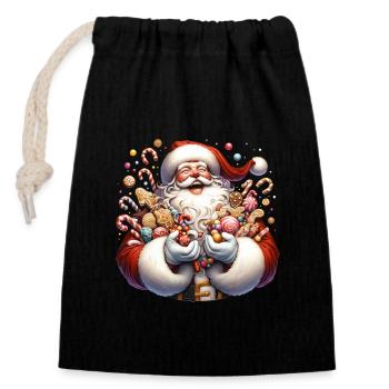 Lustiger Weihnachtsmann Nascht Gerne - Plätzchen - Verschließbarer Geschenkbeutel aus Baumwolle (14x20cm) - Schwarz - Vorne