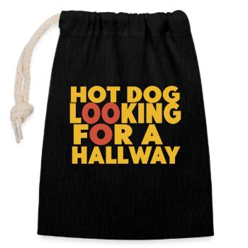 Hot Dog Looking For A Hallway - Closable cotton gift bag (14x20cm) - black - Front