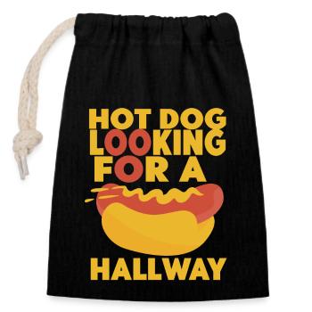 Hot Dog Looking For A Hallway - Closable cotton gift bag (14x20cm) - black - Front