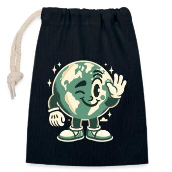 Earth Mascot 50s Retro Style - Closable cotton gift bag (14x20cm) - navy - Front