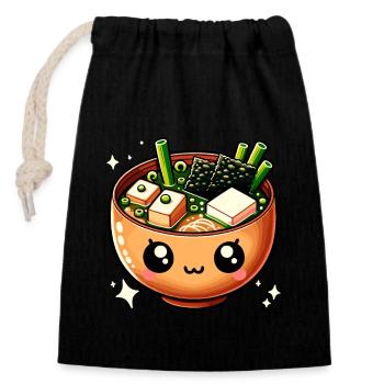 Miso-Suppe Kawaii Japanisches Essen - Verschließbarer Geschenkbeutel aus Baumwolle (14x20cm) - Schwarz - Vorne