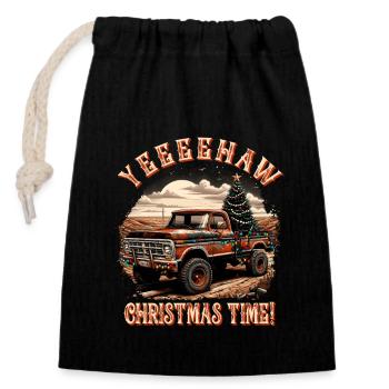 Yeehaw It's Christmas Time – Pick-up-truck - Verschließbarer Geschenkbeutel aus Baumwolle (14x20cm) - Schwarz - Vorne