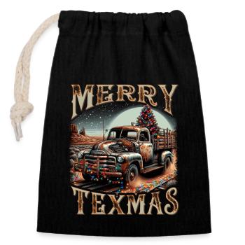 Merry Texmas – Pick-up-truck - Verschließbarer Geschenkbeutel aus Baumwolle (14x20cm) - Schwarz - Vorne