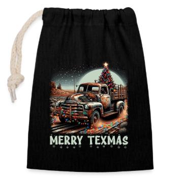 Merry Texmas – Pick-up-truck - Verschließbarer Geschenkbeutel aus Baumwolle (14x20cm) - Schwarz - Vorne