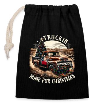 Truckin Home For Christmas - Pick Up Truck - Verschließbarer Geschenkbeutel aus Baumwolle (14x20cm) - Schwarz - Vorne