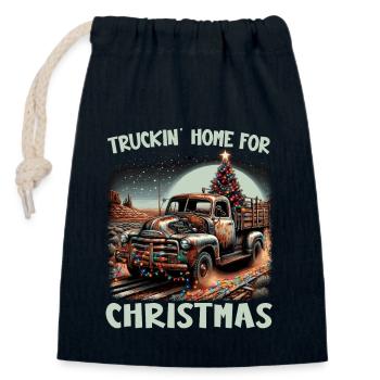 Truckin Home For Christmas - Pick Up Truck - Closable cotton gift bag (14x20cm) - navy - Front