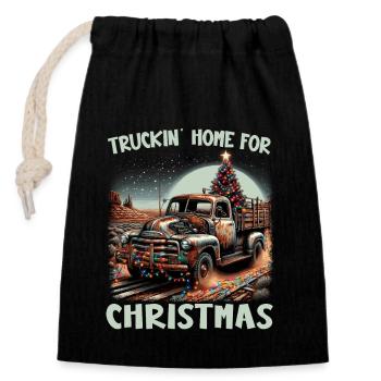 Truckin Home For Christmas - Pick Up Truck - Verschließbarer Geschenkbeutel aus Baumwolle (14x20cm) - Schwarz - Vorne