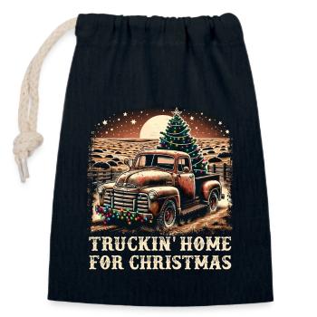 Truckin Home For Christmas - Pick Up Truck - Closable cotton gift bag (14x20cm) - navy - Front