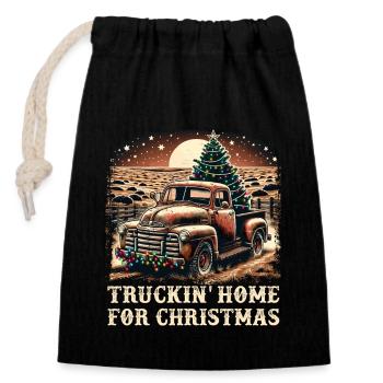 Truckin Home For Christmas - Pick Up Truck - Verschließbarer Geschenkbeutel aus Baumwolle (14x20cm) - Schwarz - Vorne