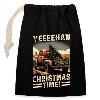 Yeehaw It's Christmas Time – Pick-up-truck - Verschließbarer Geschenkbeutel aus Baumwolle (14x20cm) - Schwarz - Vorne
