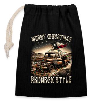 Merry Christmas Redneck Style - Pick up Truck - Verschließbarer Geschenkbeutel aus Baumwolle (14x20cm) - Schwarz - Vorne