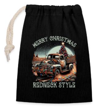 Merry Christmas Redneck Style - Pick up Truck - Verschließbarer Geschenkbeutel aus Baumwolle (14x20cm) - Schwarz - Vorne