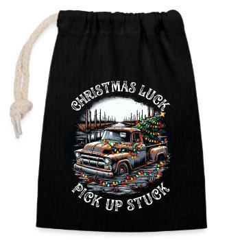 Christmas Luck - Pick Up Stuck - Saying - Verschließbarer Geschenkbeutel aus Baumwolle (14x20cm) - Schwarz - Vorne