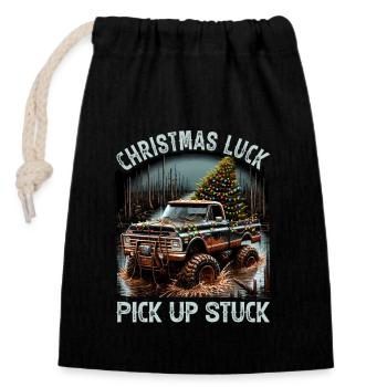 Christmas Luck - Pick Up Stuck - Saying - Verschließbarer Geschenkbeutel aus Baumwolle (14x20cm) - Schwarz - Vorne