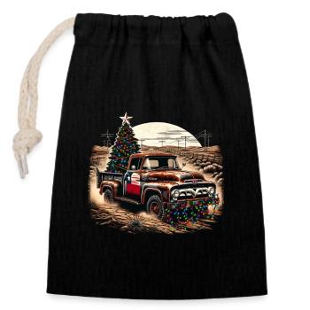 Vintage Christmas Truck - Tree And Fairy Lights - Verschließbarer Geschenkbeutel aus Baumwolle (14x20cm) - Schwarz - Vorne
