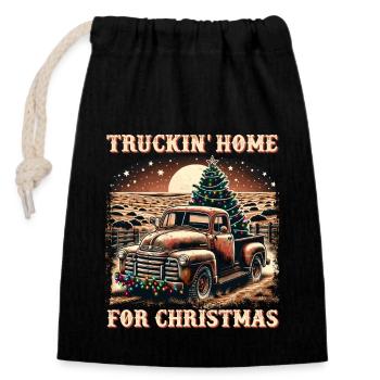 Truckin Home For Christmas – Pick-up-truck - Verschließbarer Geschenkbeutel aus Baumwolle (14x20cm) - Schwarz - Vorne