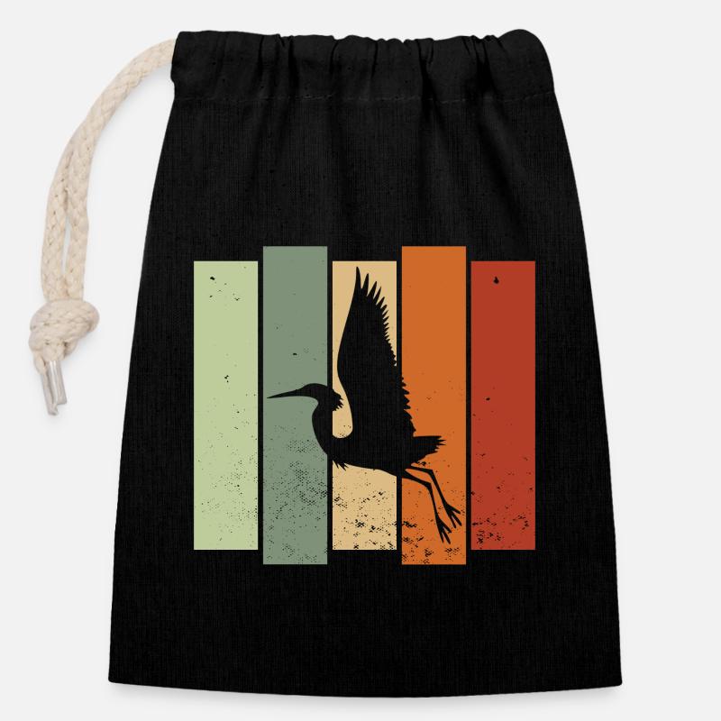 Heron Retro Birdwatching Bird Watcher - Sac cadeau en coton avec cordon (14 x 20 cm) - noir