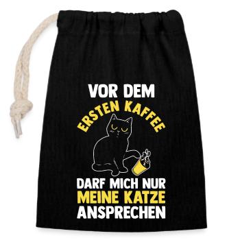Katze Miezekatze Katzenliebhaber Kaffee Katzen - Verschließbarer Geschenkbeutel aus Baumwolle (14x20cm) - Schwarz - Vorne