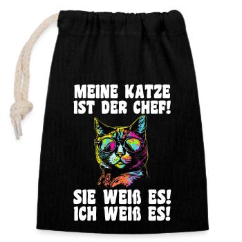 Katze Miezekatze Katzenliebhaber Katzenbesitzer Ka - Verschließbarer Geschenkbeutel aus Baumwolle (14x20cm) - Schwarz - Vorne