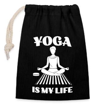Yoga is my Life - Closable cotton gift bag (14x20cm) - black - Front