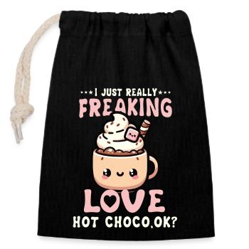 Warm Kawaii Hot Chocolate Lover Delight Perfect - Closable cotton gift bag (14x20cm) - black - Front